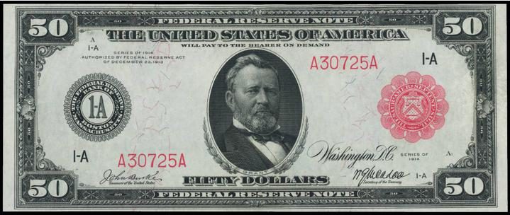 Details about   Reproduction $50 1914 Federal Reserve Note Red Seal US Paper Money Currency Copy 