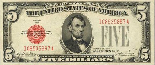 1953-1963 Red Seal Bill $5 • Five Dollar Note • Buying 1 Bill *FREE SHIP