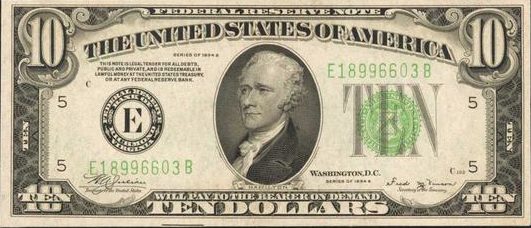 1934 $10 Federal Reserve Note Cleveland F/VF Condition bmm 
