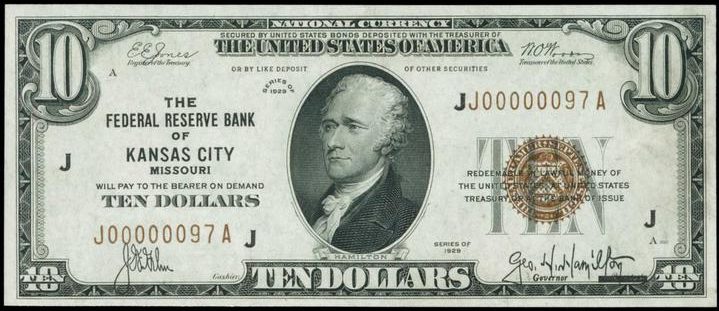 1929 $10 Federal Reserve Bank Note